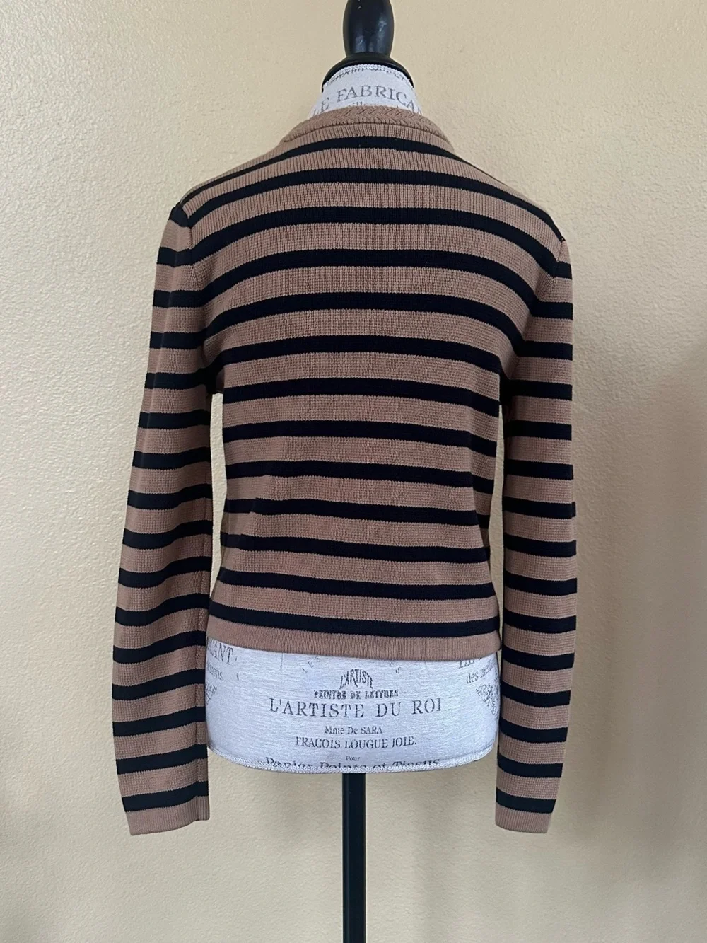 J.Crew Striped Cotton Lady Jacket Cardigan Sweater Camel/Black Small Like New!